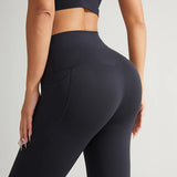 Sheryer Women's Yoga Gym Sportswear Clothes Leggings Peach Buttocks High Waist Elastic Workout Tights Booty with Pocket Pants - Waraqah