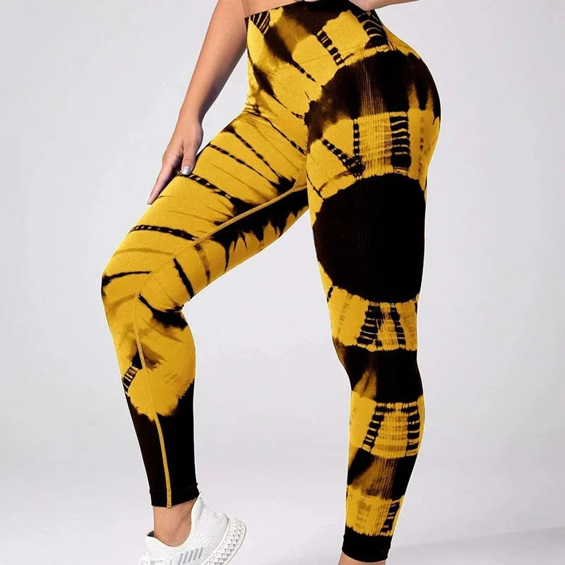 Seamless Tie-dye High-waist Sports Yoga Pants, Peach Buttocks, Breathable Yoga Trousers, Tight-fitting Bottoming Fitness Pants - Waraqah