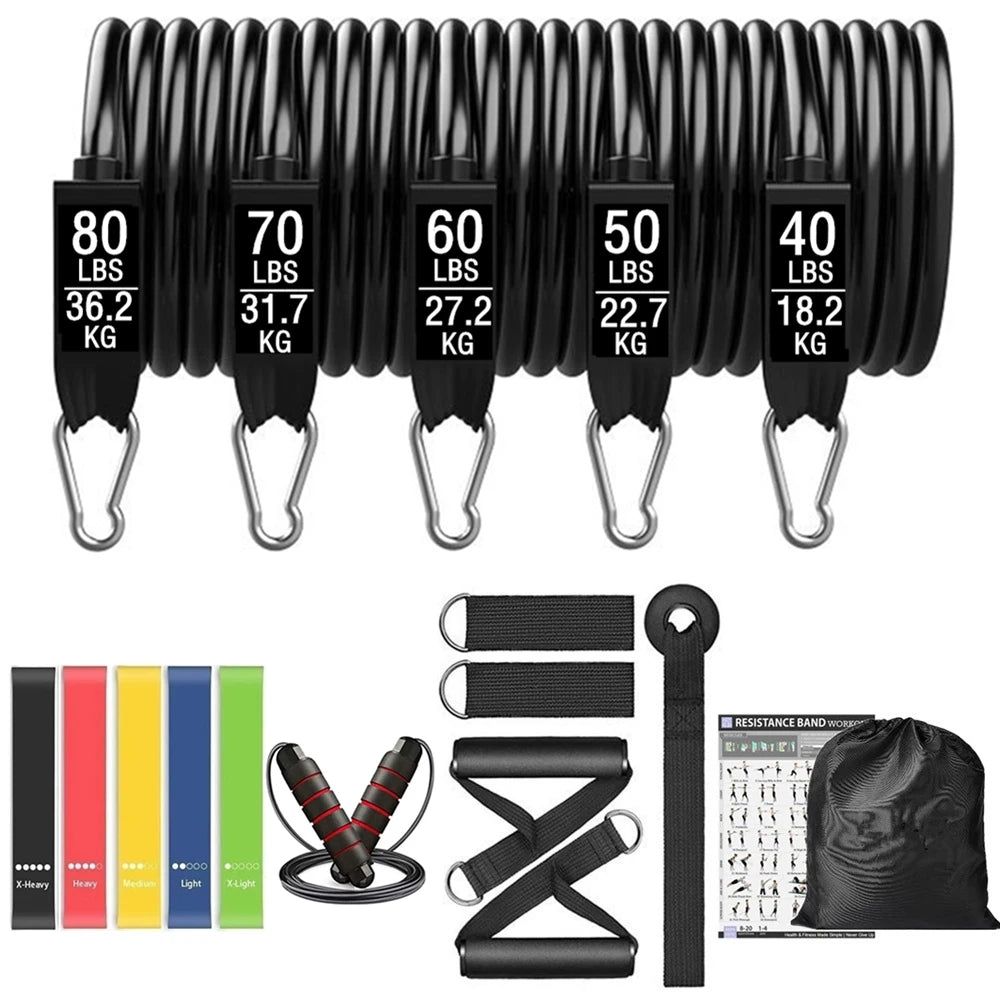 Workout Bar Fitness Resistance Bands Set Pilates Yoga Pull Rope Exercise Training Expander Gym Equipment for Home Bodybuilding - Waraqah