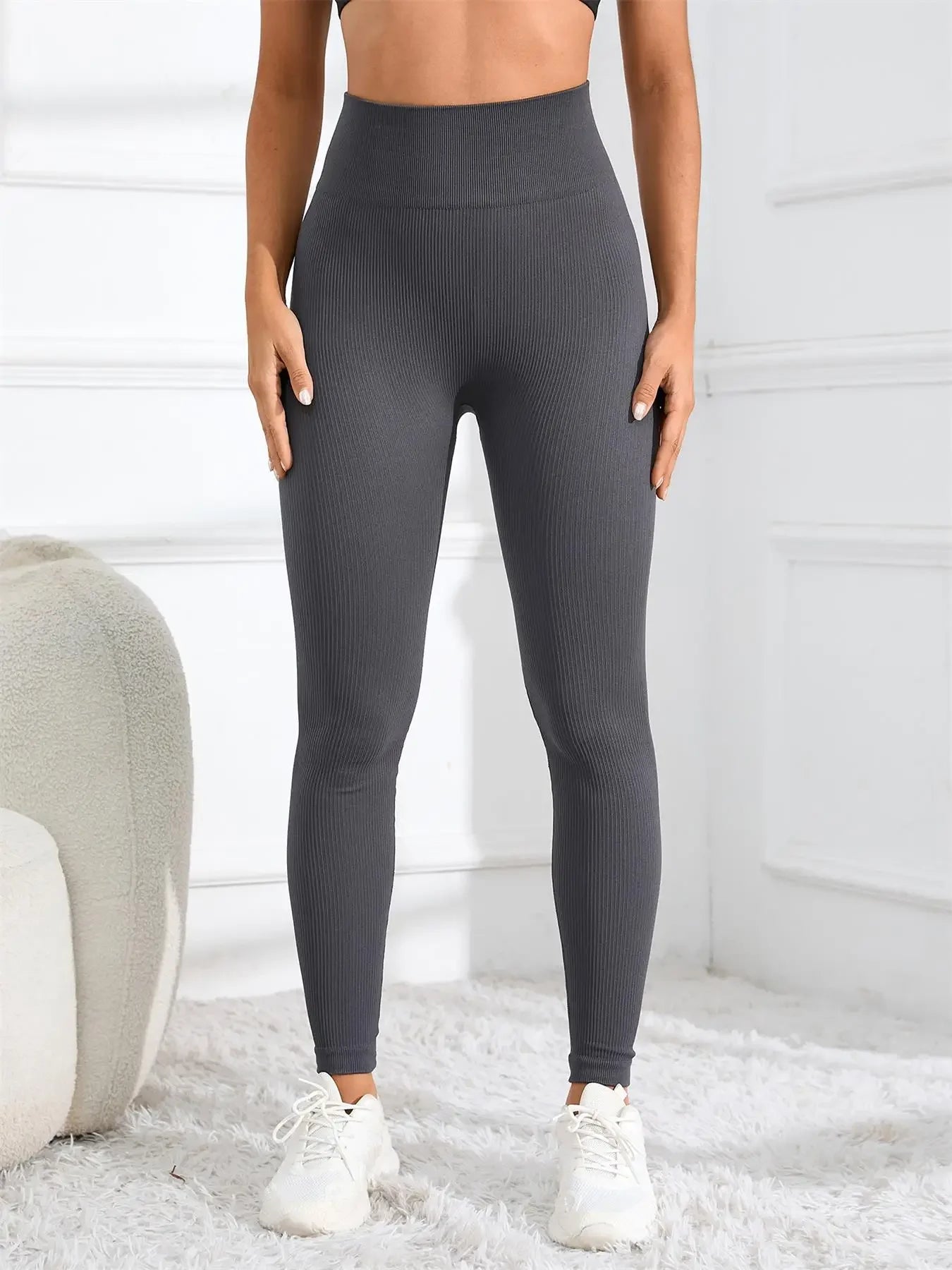 High Waisted Seamless Yoga Leggings, Ribbed Sportswear Tights, Fitness Apparel for Women, Gym and Casual Wear For Fall & Winter - Waraqah