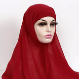 Women Muslim Chiffon Hijab With Cap Bonnet Instant Chiffon Hijabs Shawl Head Scarf Underscarf Caps Cover Headwrap - Waraqah