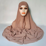 Women Muslim Chiffon Hijab With Cap Bonnet Instant Chiffon Hijabs Shawl Head Scarf Underscarf Caps Cover Headwrap - Waraqah