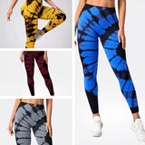 Seamless Tie-dye High-waist Sports Yoga Pants, Peach Buttocks, Breathable Yoga Trousers, Tight-fitting Bottoming Fitness Pants - Waraqah