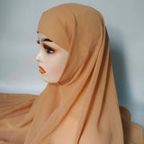 Women Muslim Chiffon Hijab With Cap Bonnet Instant Chiffon Hijabs Shawl Head Scarf Underscarf Caps Cover Headwrap - Waraqah