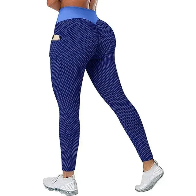 S-3XL Women's Casual High Waist Pocket Sports Leggings Fitness Pants Scrunch Butt Workout Tights Push Up Yoga Gym Leggins - Waraqah