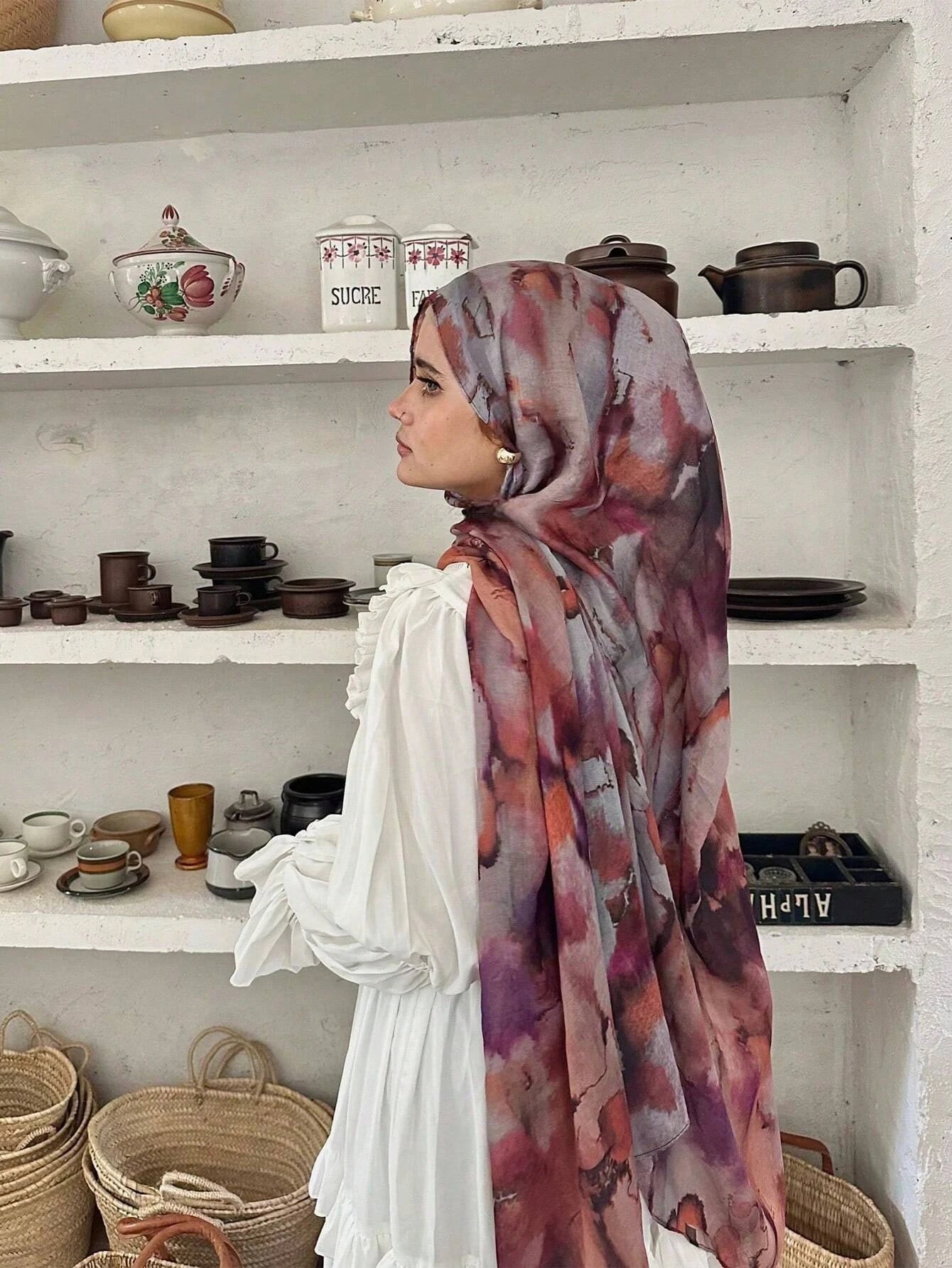 New Women's Watercolor Hijab Scarf Bandana Headband Vintage Luxury Beach 180cm Long Handkerchief Bohemia Muslim Accessories 2024 - Waraqah