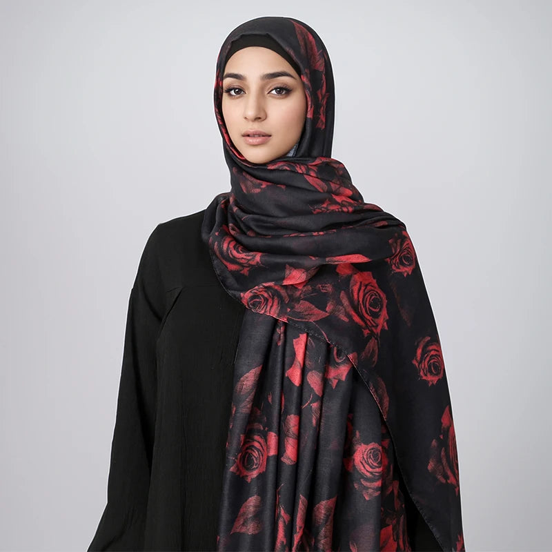 New Women's Watercolor Hijab Scarf Bandana Headband Vintage Luxury Beach 180cm Long Handkerchief Bohemia Muslim Accessories 2024 - Waraqah