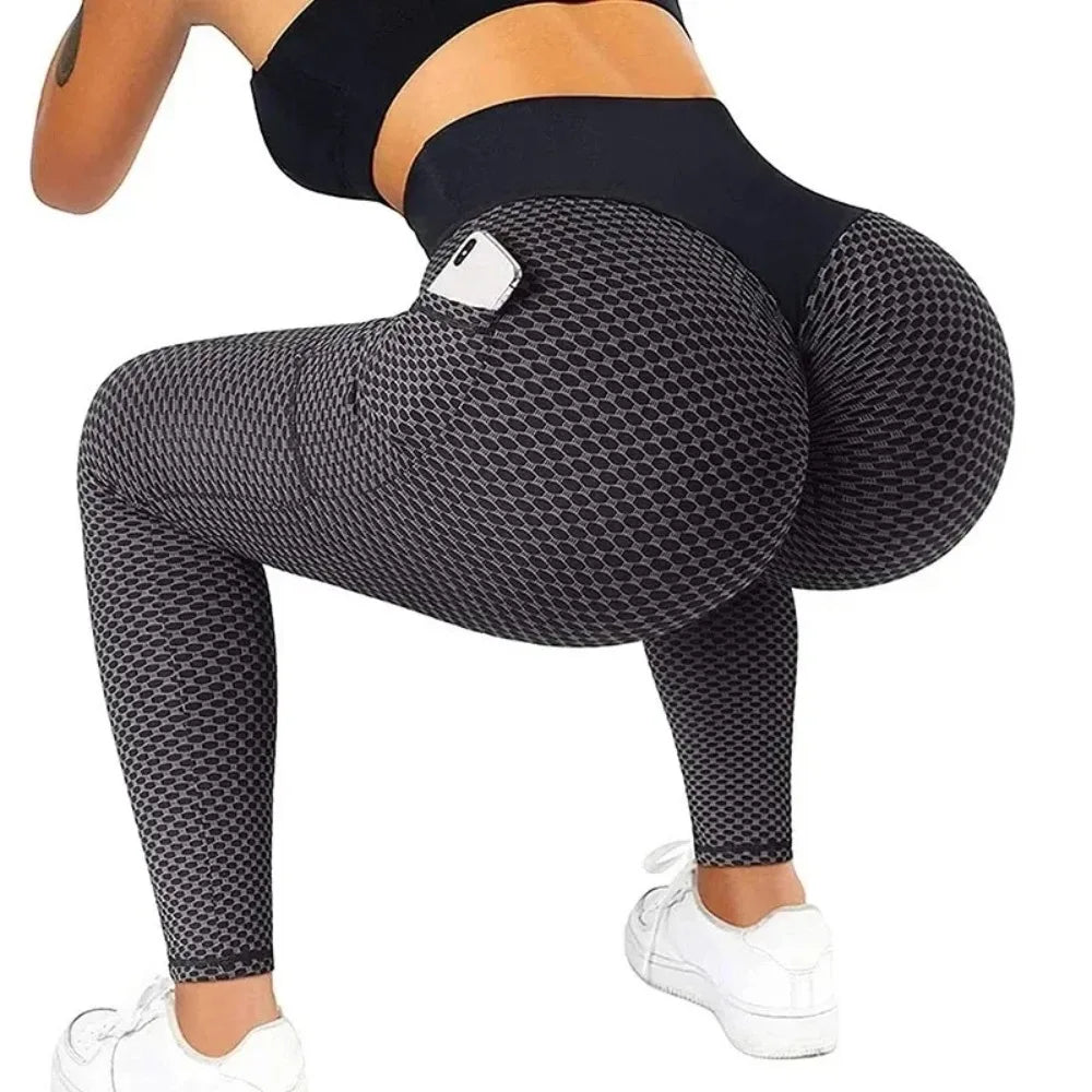 S-3XL Women's Casual High Waist Pocket Sports Leggings Fitness Pants Scrunch Butt Workout Tights Push Up Yoga Gym Leggins - Waraqah