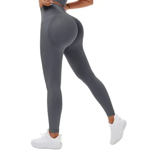 Seamless Knitted Leggings Fitness GYM Pants Women's High Waist Leggings Hips Tight Peach Buttocks High Waist Nude Yoga Pants - Waraqah