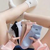5 Pairs Letter Print Socks Comfy & Breathable Sports Short Socks Women's Stockings & Hosiery Soft & Comfy All-match Short Socks - Waraqah