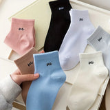 5 Pairs Letter Print Socks Comfy & Breathable Sports Short Socks Women's Stockings & Hosiery Soft & Comfy All-match Short Socks - Waraqah