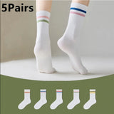 5 Pairs Letter Print Socks Comfy & Breathable Sports Short Socks Women's Stockings & Hosiery Soft & Comfy All-match Short Socks - Waraqah