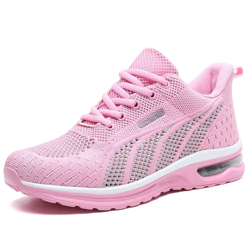 New Running Shoes Ladies Breathable Sneakers Summer Light Mesh Air Cushion Women's Sports Shoes Outdoor Lace Up Training Shoes - Waraqah