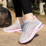New Running Shoes Ladies Breathable Sneakers Summer Light Mesh Air Cushion Women's Sports Shoes Outdoor Lace Up Training Shoes - Waraqah