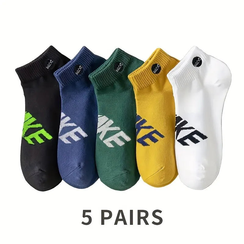 5 Pairs Of Socks Men's Short Socks Spring, Autumn And Winter Sports Sweat-absorbent And Odor-resistant Boat Socks Thin Low-cut S - Waraqah