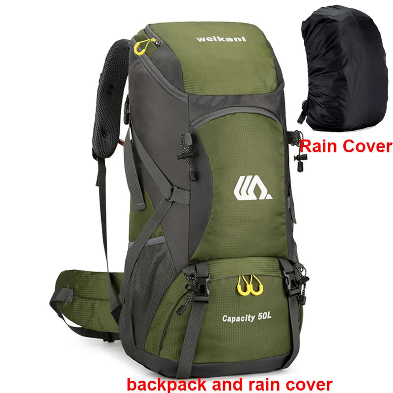 50L Travel Backpack Camping Men Large Hiking Bag Tourist Rucksack Waterproof Outdoor Sports Climbing Mountaineering Bag Luggage - Waraqah