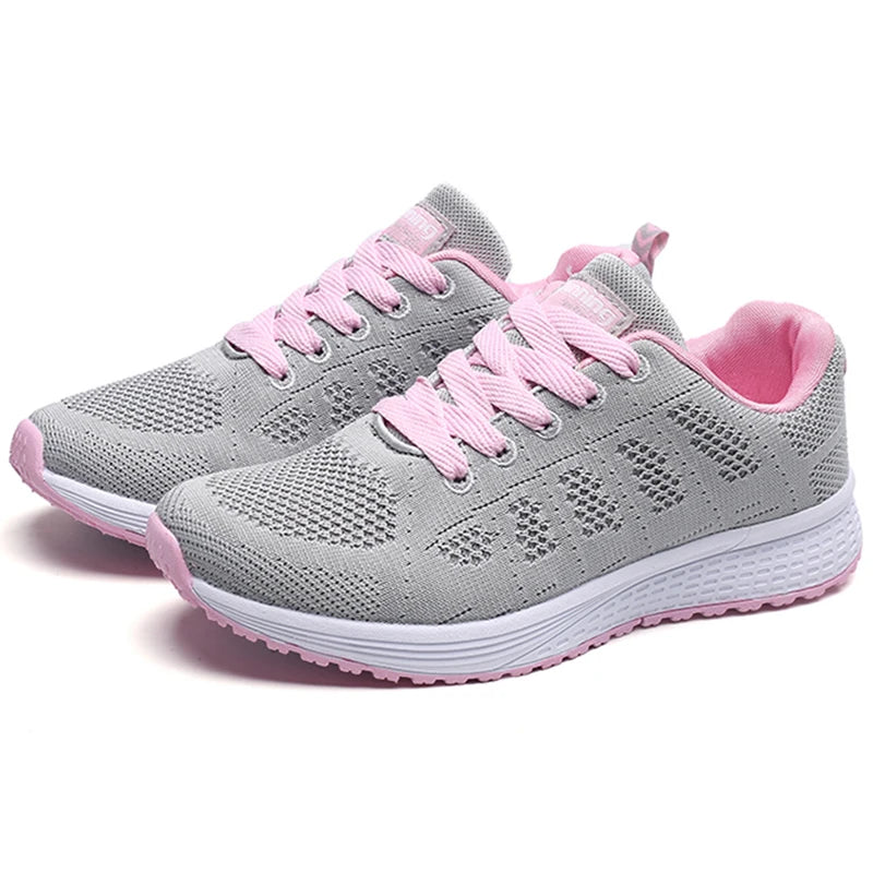 Women's Sneakers Breathable 2025 New Fashion Flat Outdoor Woman Vulcanize Shoes Mesh Fabric Lace Up Ladies Shoes Female Footwear - Waraqah