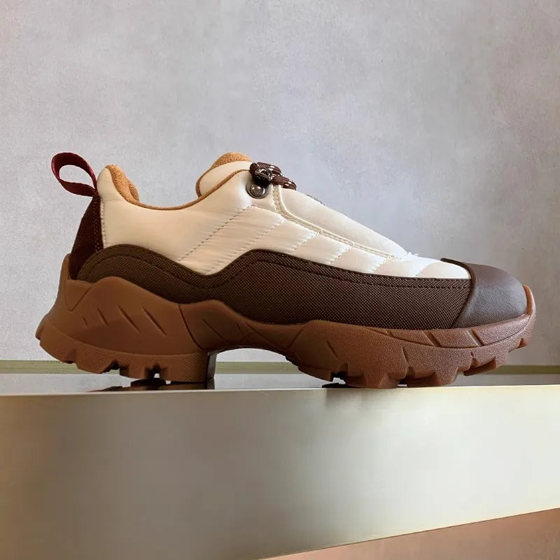Women Thick Platform Outdoor Hiking Shoes Lace Up Low Cut Genuine Leather Camping Shoes Vintage Joggers Sport Sneakers Trainers - Waraqah