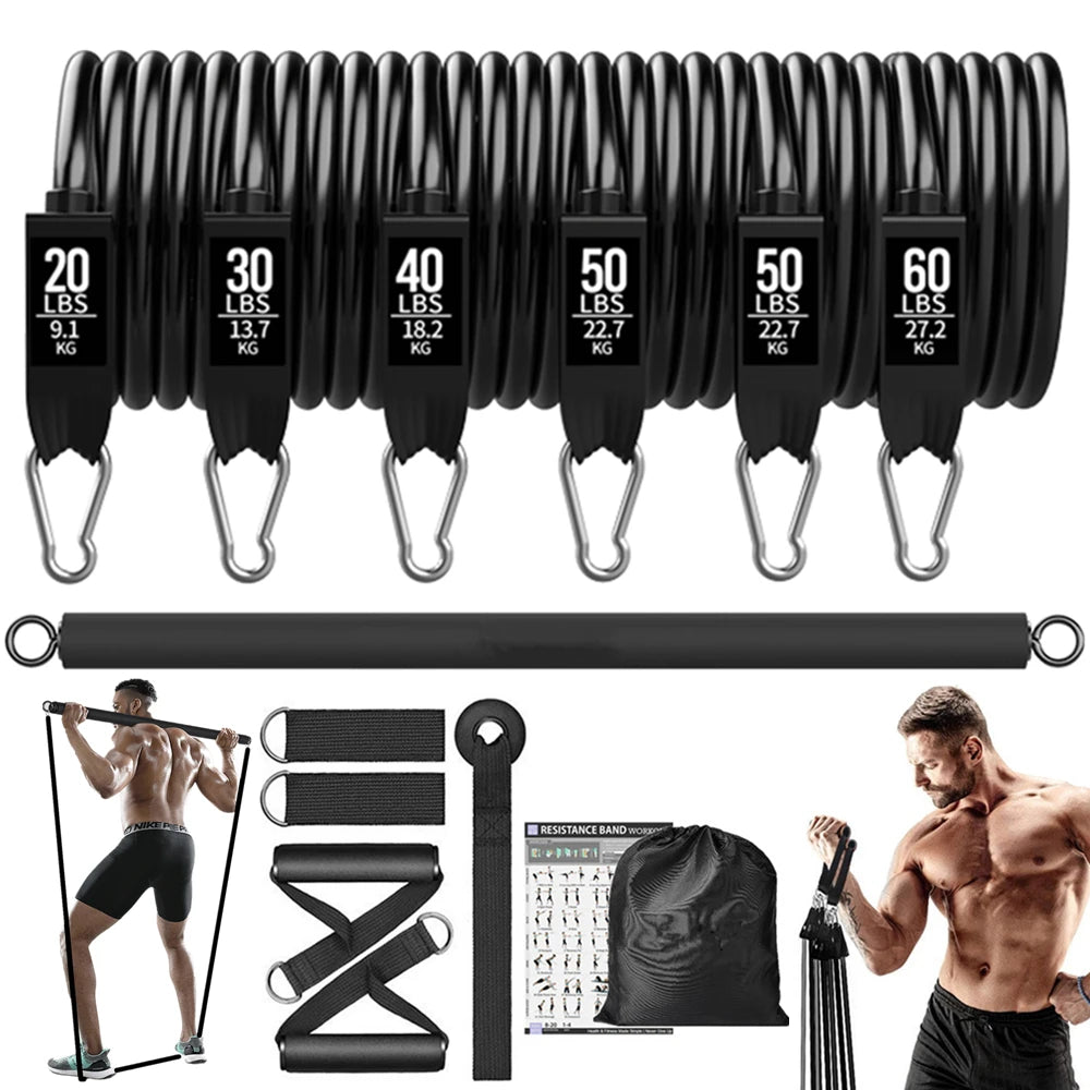 Workout Bar Fitness Resistance Bands Set Pilates Yoga Pull Rope Exercise Training Expander Gym Equipment for Home Bodybuilding - Waraqah