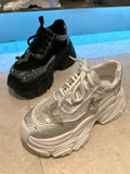 Women Summer Breathable Mesh Shiny Diamonds Butterfly Lace Outdoor Running Shoes Thick Platform Sneakers Low Cut Jogger Trainers - Waraqah