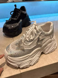 Women Summer Breathable Mesh Shiny Diamonds Butterfly Lace Outdoor Running Shoes Thick Platform Sneakers Low Cut Jogger Trainers - Waraqah