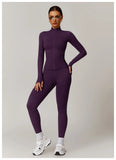 Women Seamless Yoga Set 2PCS Workout Set Sportswear Gym Clothing Fitness Long Sleeve Jacket High Waist Leggings Sports Suits - Waraqah
