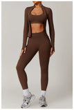Women Seamless Yoga Set 2PCS Workout Set Sportswear Gym Clothing Fitness Long Sleeve Jacket High Waist Leggings Sports Suits - Waraqah