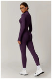 Women Seamless Yoga Set 2PCS Workout Set Sportswear Gym Clothing Fitness Long Sleeve Jacket High Waist Leggings Sports Suits - Waraqah