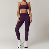 Women Seamless Yoga Set 2PCS Workout Set Sportswear Gym Clothing Fitness Long Sleeve Jacket High Waist Leggings Sports Suits - Waraqah