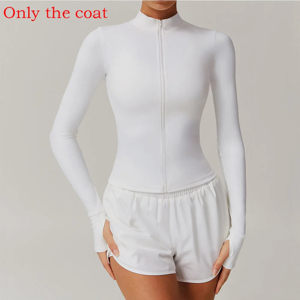 Women Zip Fitness Yoga Shirt Winter Warm Gym Top Woman Yoga Long Sleeve Sports Jacket Activewear Running Coats Workout Clothes - Waraqah