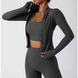 Women Zip Fitness Yoga Shirt Winter Warm Gym Top Woman Yoga Long Sleeve Sports Jacket Activewear Running Coats Workout Clothes - Waraqah