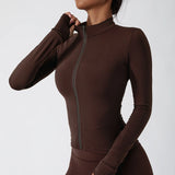 Women Zip Fitness Yoga Shirt Winter Warm Gym Top Woman Yoga Long Sleeve Sports Jacket Activewear Running Coats Workout Clothes - Waraqah