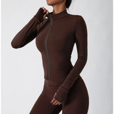 Women Zip Fitness Yoga Shirt Winter Warm Gym Top Woman Yoga Long Sleeve Sports Jacket Activewear Running Coats Workout Clothes - Waraqah
