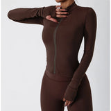 Women Zip Fitness Yoga Shirt Winter Warm Gym Top Woman Yoga Long Sleeve Sports Jacket Activewear Running Coats Workout Clothes - Waraqah