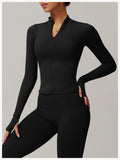 Women Zip Fitness Yoga Shirt Winter Warm Gym Top Woman Yoga Long Sleeve Sports Jacket Activewear Running Coats Workout Clothes - Waraqah