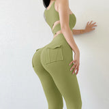 SOISOU Nylon Leggings Women's Pants Sport Yoga Pants Sexy Tight High Waist Elastic Women's Panties Pocket legging mujer - Waraqah