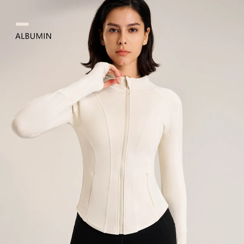 Women's Sport Jackets Zipper Slim Yoga Coat Quick Dry Running Jacket Elastic Long Sleeve Thumb Hole Gym Fitness Top - Waraqah
