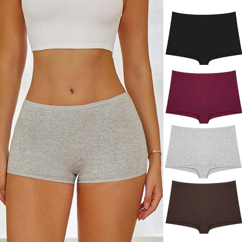 New Women's Panties Cotton Seamless Sports Boxers Underwear Female Solid Color Briefs Cozy Lingerie Intimate Underpants XS-XL - Waraqah