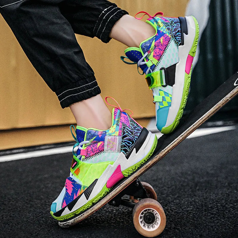 New Fashion Designer Colorful Mens Running Shoes Printed High Top Cool Sports Shoes Men Platform Street Sneakers Comfort Unisex - Waraqah