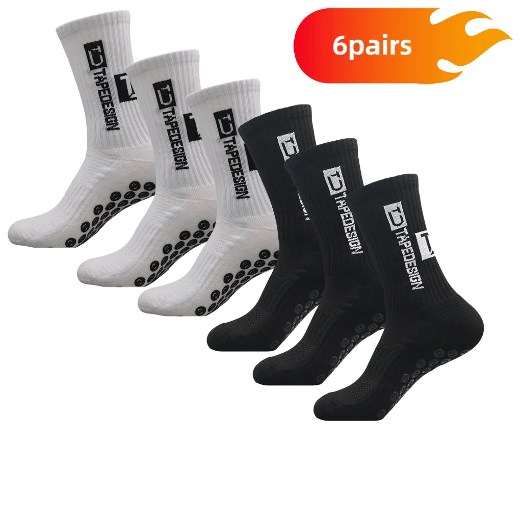 6 Pairs of Football Socks Sports Socks Men's Mid-calf Socks Silicone Non-slip Dot Socks Basketball Yoga Socks - Waraqah