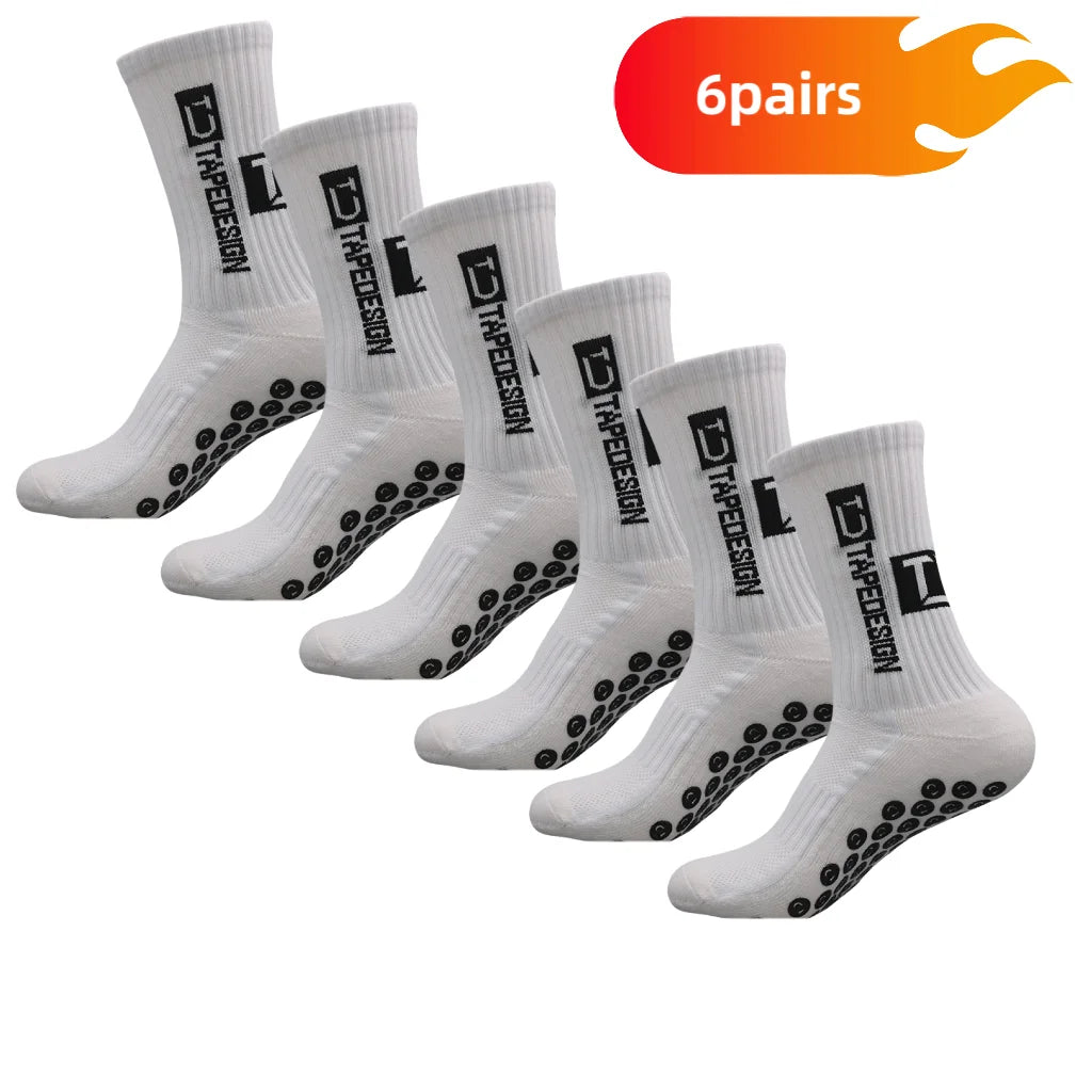 6 Pairs of Football Socks Sports Socks Men's Mid-calf Socks Silicone Non-slip Dot Socks Basketball Yoga Socks - Waraqah