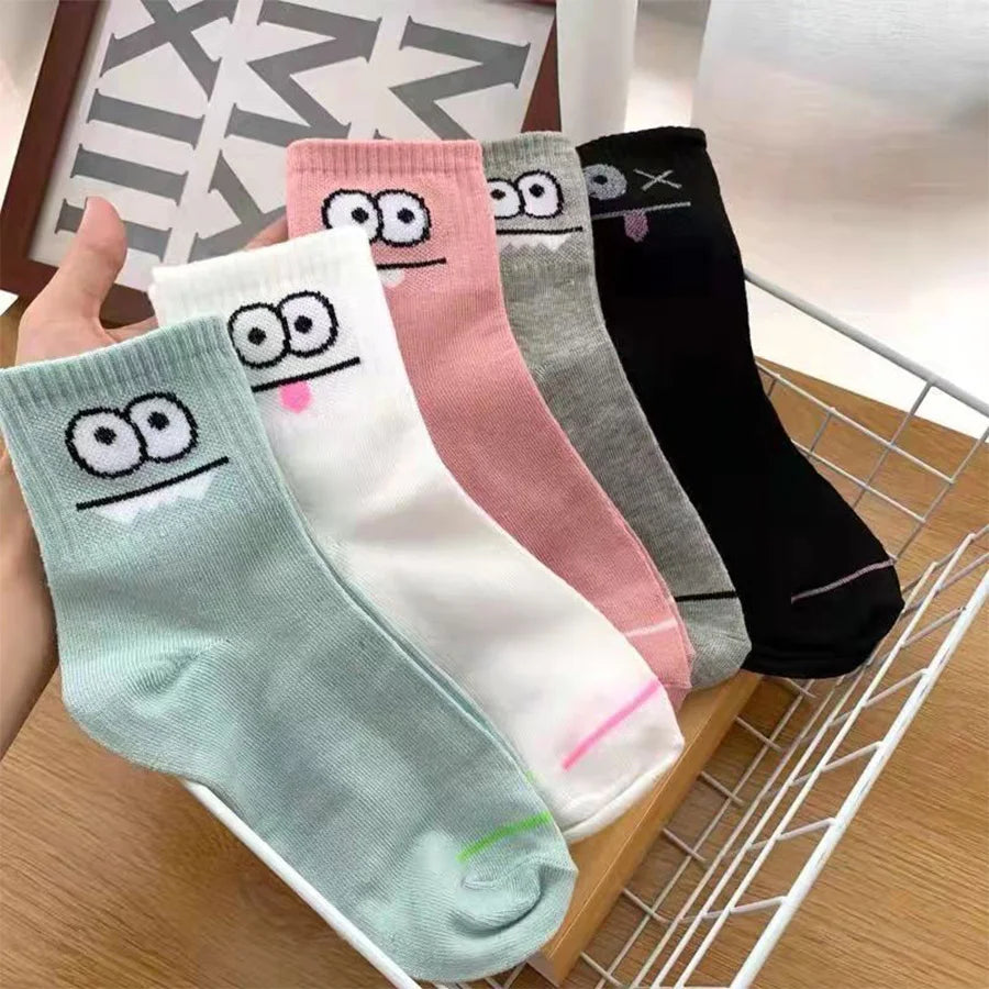 5pcs Women Mid Length Socks Cute Versatile Autumn Winter Boat Socks Sports Women's Socks Sweat Absorption Odor Prevention - Waraqah