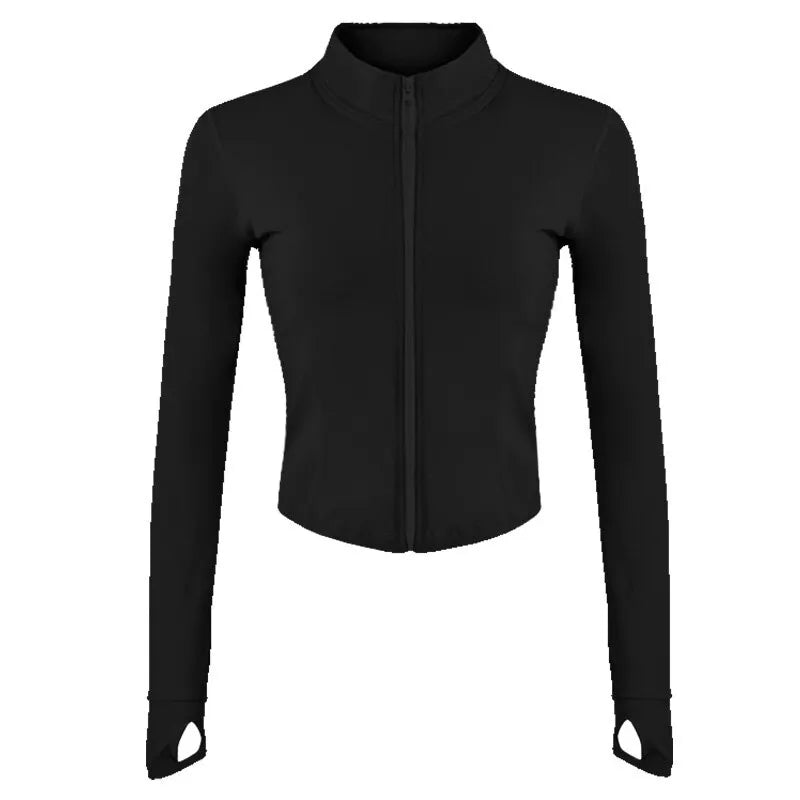 Women's Tracksuit Jacket Slim Fit Long Sleeved Fitness Coat Yoga Crop Tops With Thumb Holes Gym Jacket Workout Sweatshirts - Waraqah